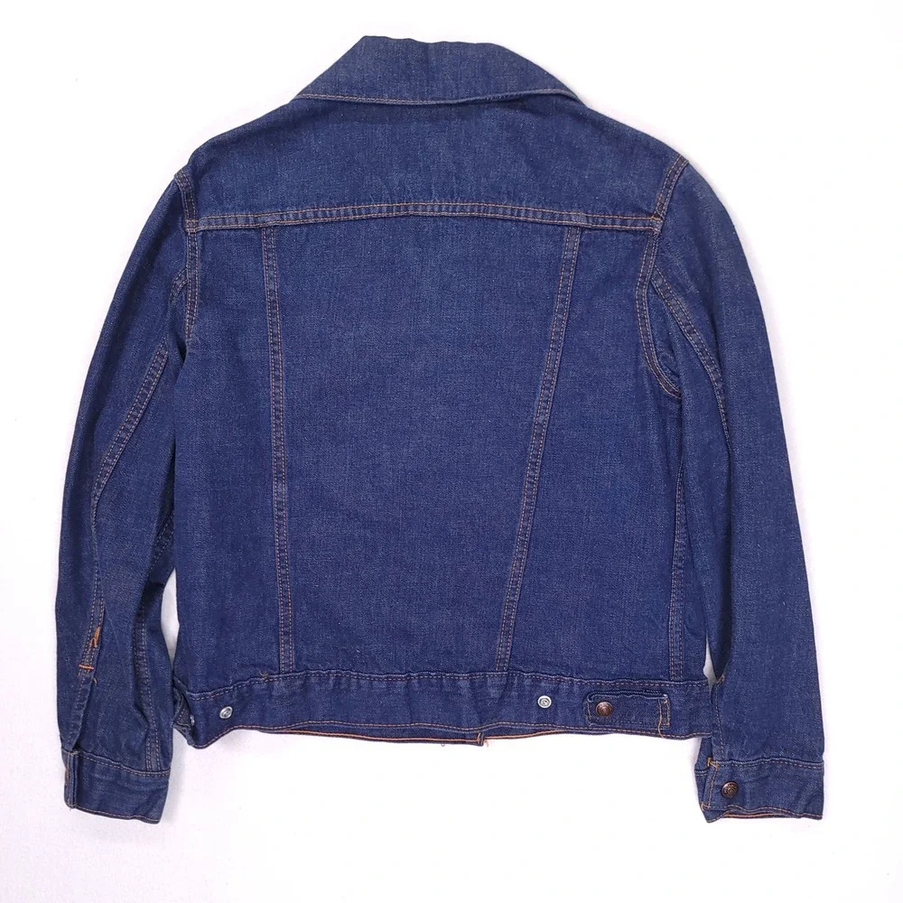 Vintage Levis Gals Denim Trucker Jacket Dark Wash White Tab‎ Big E Size L 70s